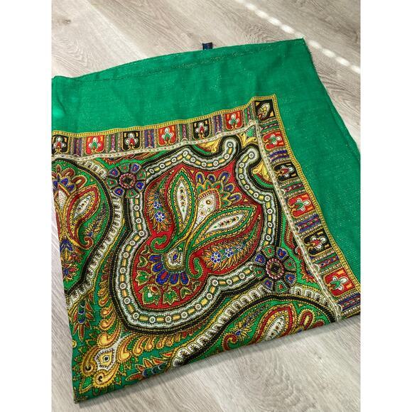 Vintage Paisley Wool Scarf Green Gold Thread Women's‎ Fall - Picture 4 of 6